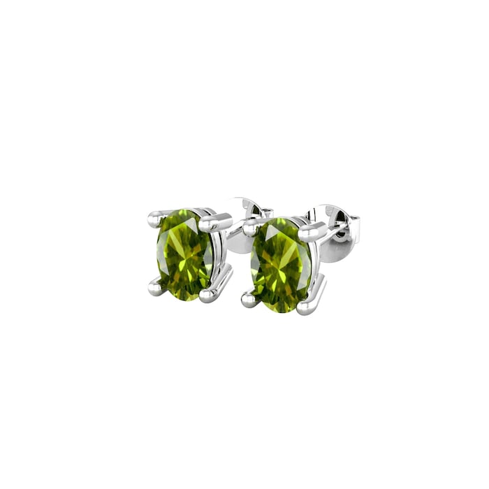 By Request 9ct White Gold 4 Claw Oval Cut Peridot Stud Earrings