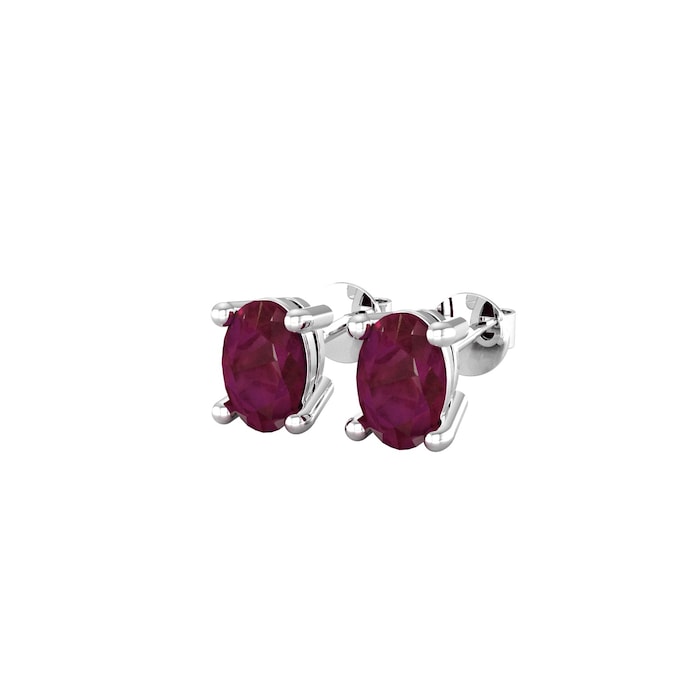 By Request 9ct White Gold 4 Claw Oval Cut Ruby Stud Earrings