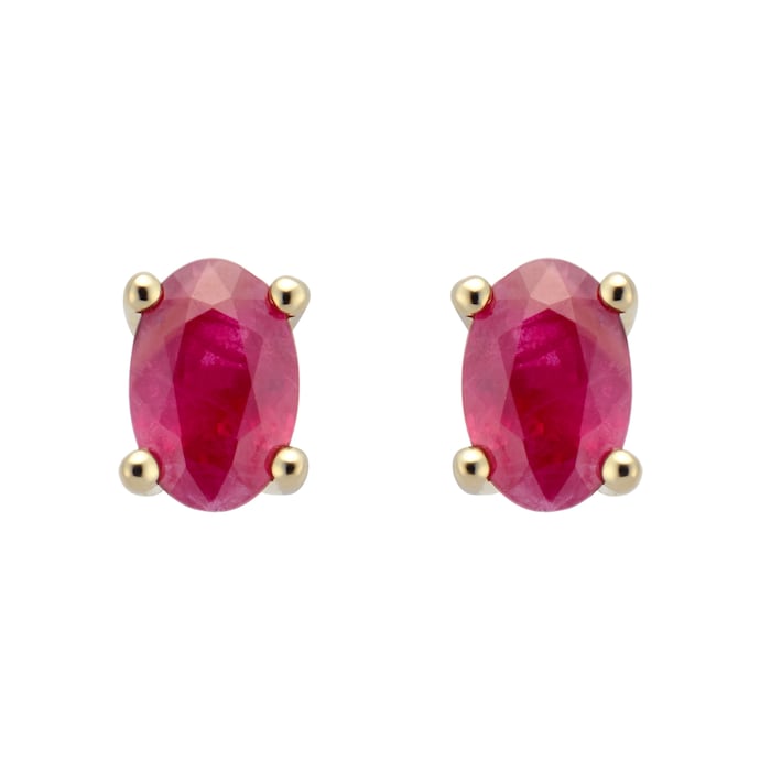 By Request 9ct Yellow Gold 4 Claw Oval Cut Ruby Stud Earrings