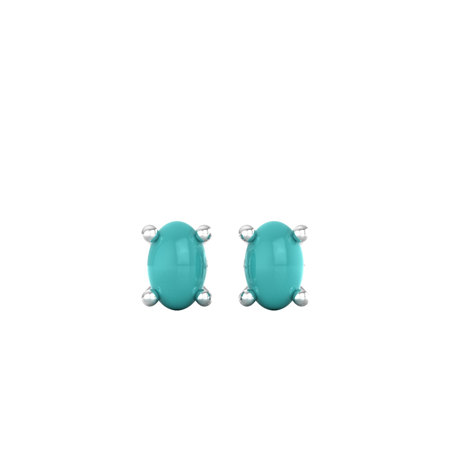 9ct White Gold 4 Claw Oval Cut Turquoise Stud Earrings