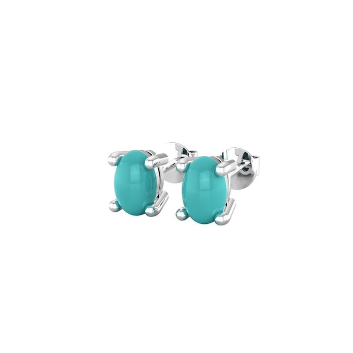 By Request 9ct White Gold 4 Claw Oval Cut Turquoise Stud Earrings