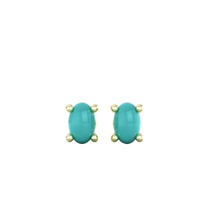 By Request 9ct Yellow Gold 4 Claw Oval Cut Turquoise Stud Earrings