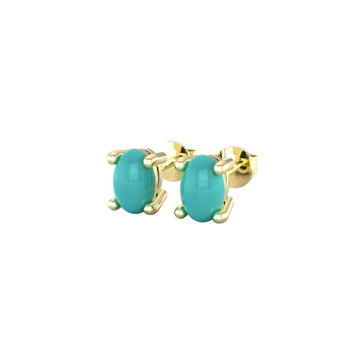 By Request 9ct Yellow Gold 4 Claw Oval Cut Turquoise Stud Earrings