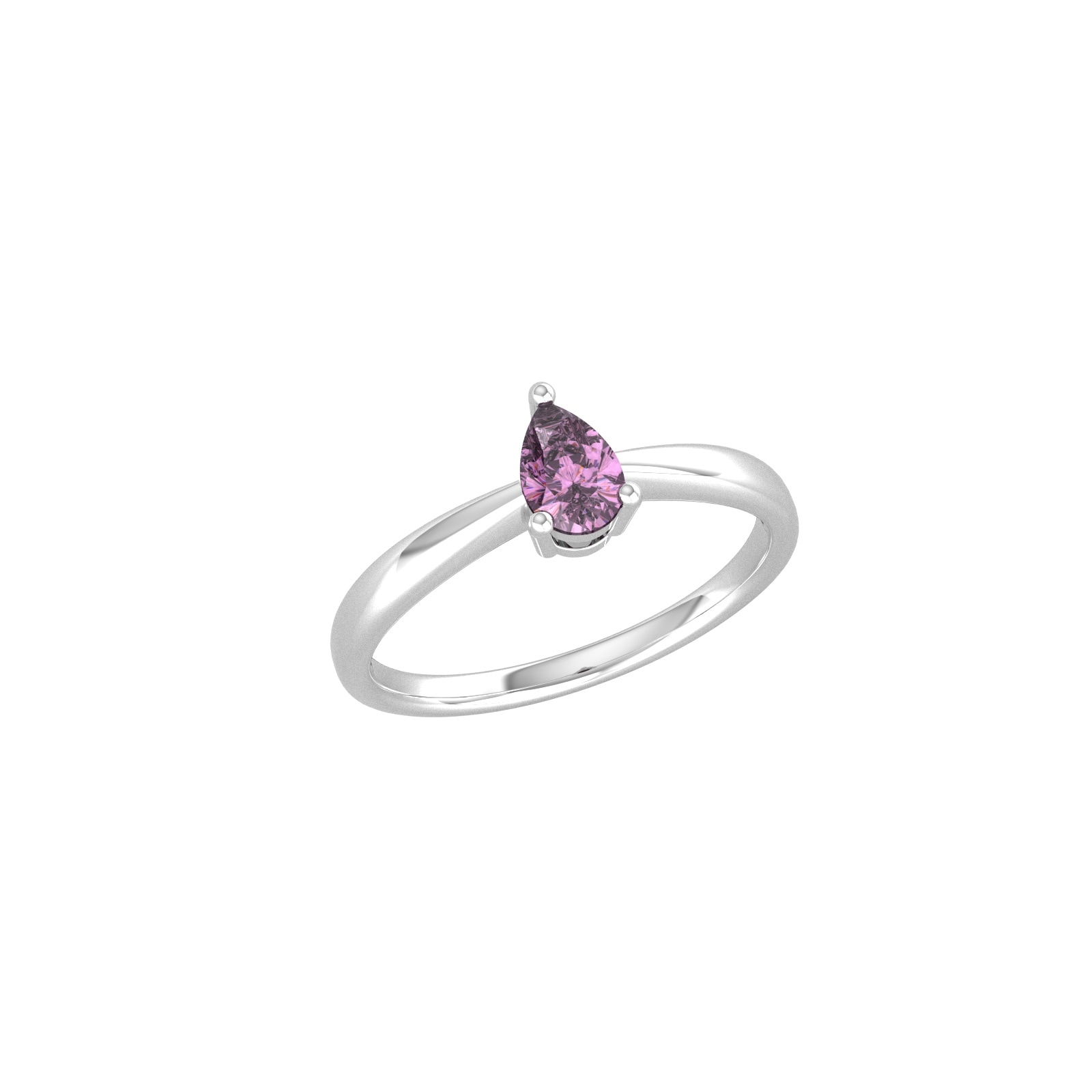 By Request 9ct White Gold 4 Claw Pear Cut Amethyst Ring - Ring Size K.5