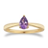 By Request 9ct Yellow Gold 4 Claw Pear Cut Amethyst Ring - Ring Size O.5