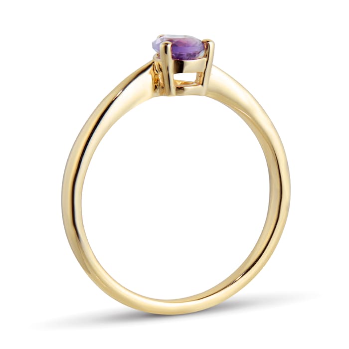 By Request 9ct Yellow Gold 4 Claw Pear Cut Amethyst Ring - Ring Size M.5