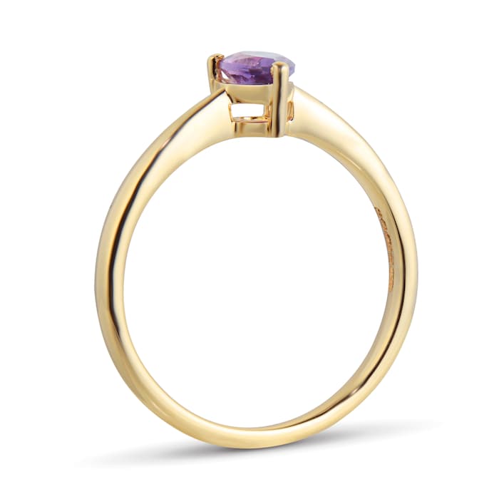 By Request 9ct Yellow Gold 4 Claw Pear Cut Amethyst Ring - Ring Size B.5