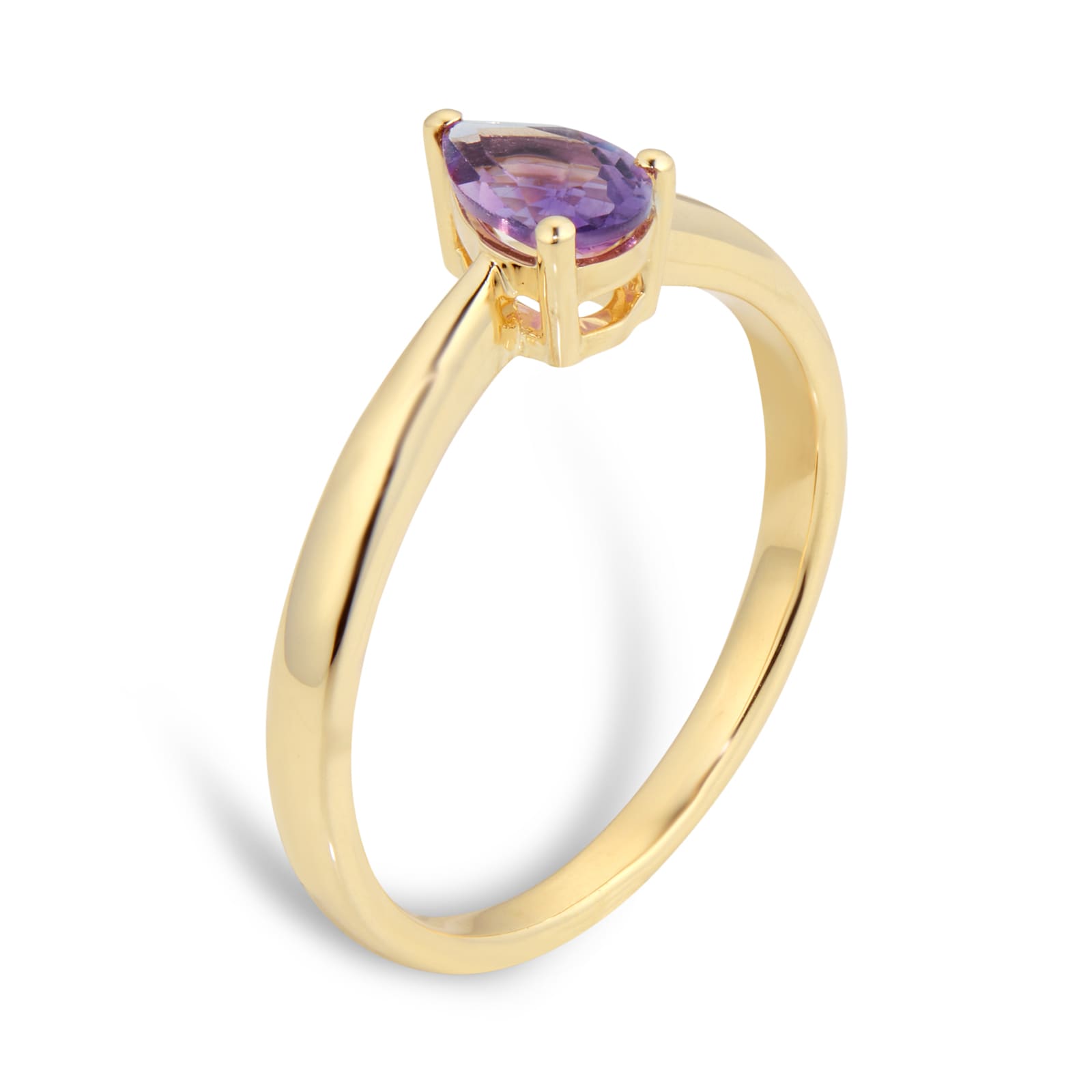 By Request 9ct Yellow Gold 4 Claw Pear Cut Amethyst Ring - Ring Size R By Request 9ct Yellow Gold 4 Claw Pear Cut Amethyst Ring - Ring Size R