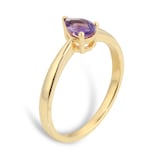 By Request 9ct Yellow Gold 4 Claw Pear Cut Amethyst Ring - Ring Size X