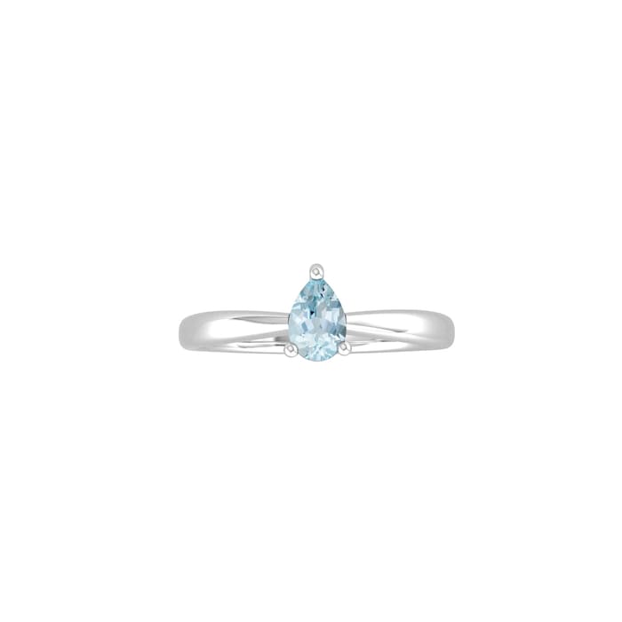 By Request 9ct White Gold 4 Claw Pear Cut Aquamarine Ring - Ring Size Q.5