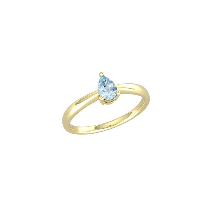 By Request 9ct Yellow Gold 4 Claw Pear Cut Aquamarine Ring - Ring Size O