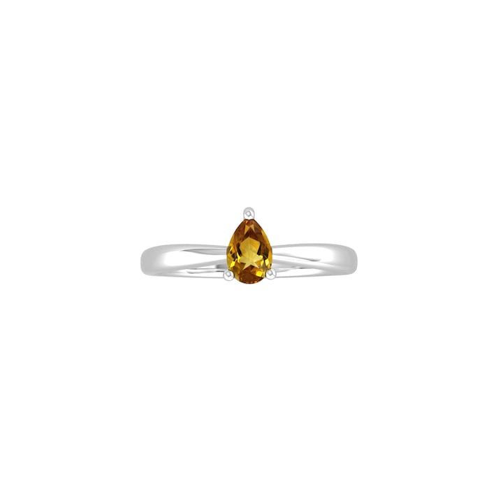 By Request 9ct White Gold 4 Claw Pear Cut Citrine Ring - Ring Size F