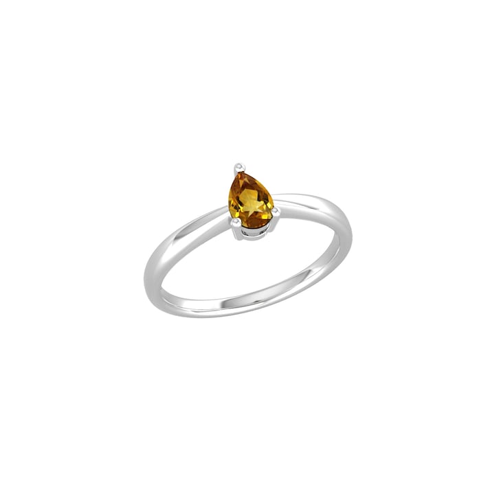 By Request 9ct White Gold 4 Claw Pear Cut Citrine Ring - Ring Size F