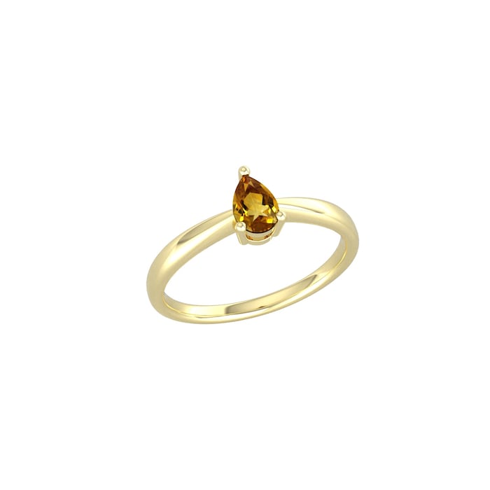 By Request 9ct Yellow Gold 4 Claw Pear Cut Citrine Ring - Ring Size R.5