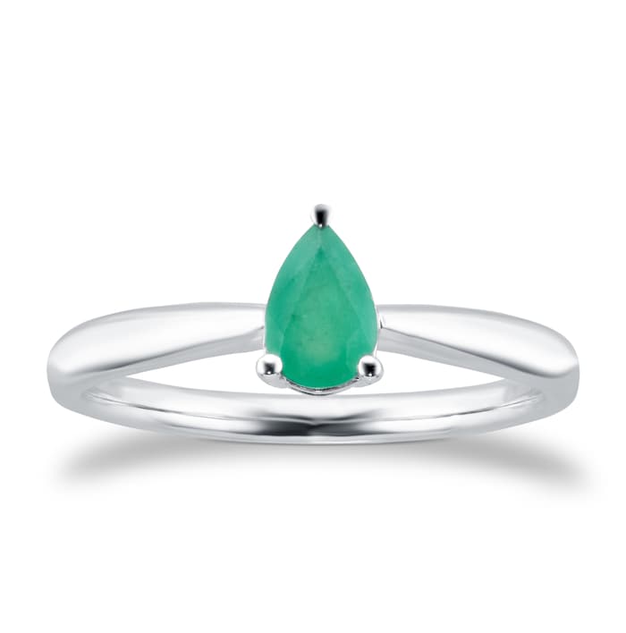 By Request 9ct White Gold 4 Claw Pear Cut Emerald Ring - Ring Size C.5