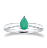 By Request 9ct White Gold 4 Claw Pear Cut Emerald Ring - Ring Size F.5