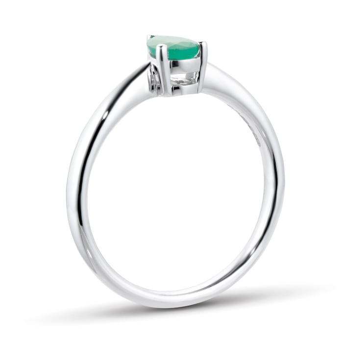 By Request 9ct White Gold 4 Claw Pear Cut Emerald Ring - Ring Size G