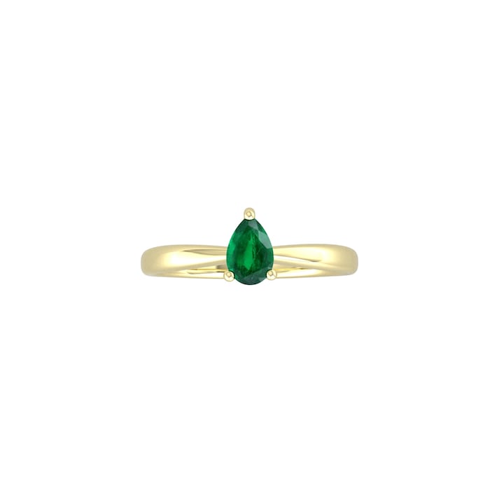 By Request 9ct Yellow Gold 4 Claw Pear Cut Emerald Ring - Ring Size W.5