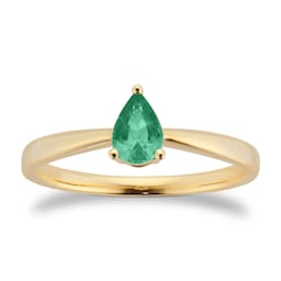 37894290 - 9ct Yellow Gold 4 Claw Pear Cut Emerald Ring