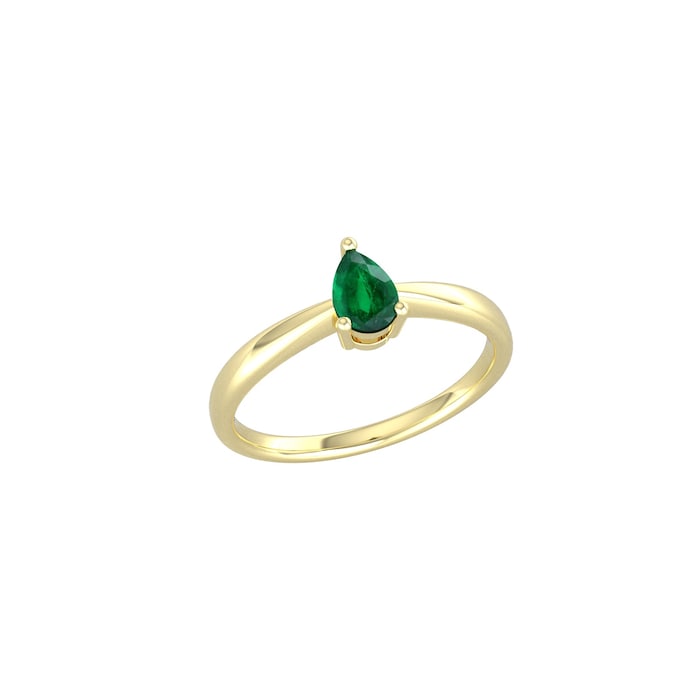 By Request 9ct Yellow Gold 4 Claw Pear Cut Emerald Ring - Ring Size E