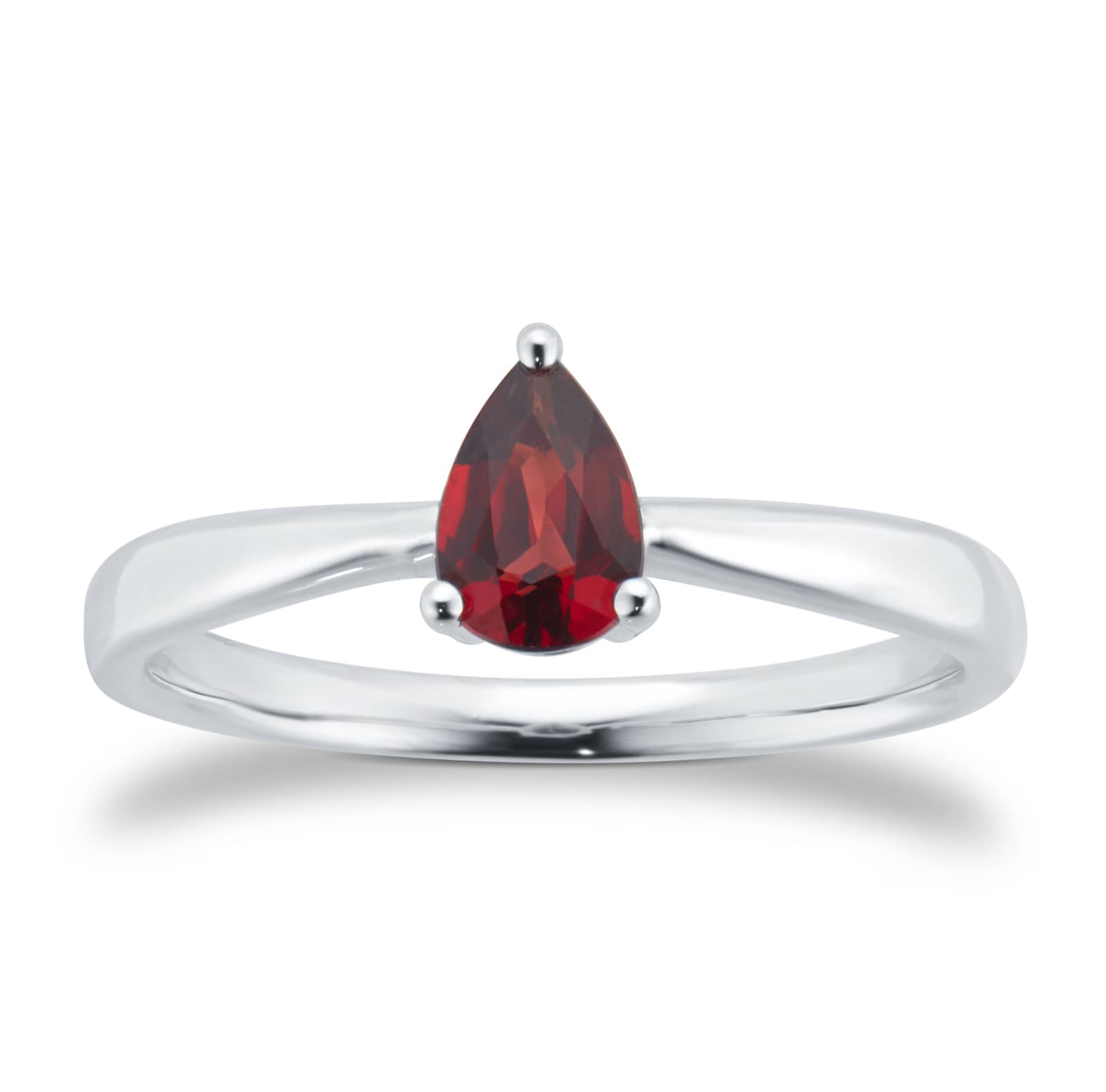 By Request 9ct White Gold 4 Claw Pear Cut Garnet Ring