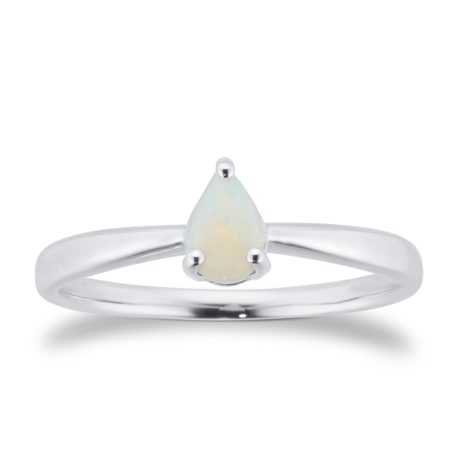 By Request 9ct White Gold 4 Claw Pear Cut Opal Ring