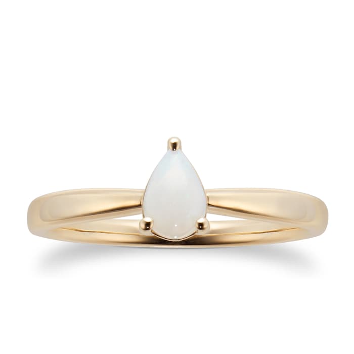 By Request 9ct Yellow Gold 4 Claw Pear Cut Opal Ring - Ring Size N.5