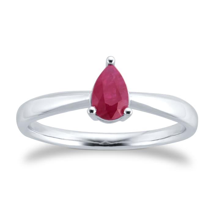 By Request 9ct White Gold 4 Claw Pear Cut Ruby Ring