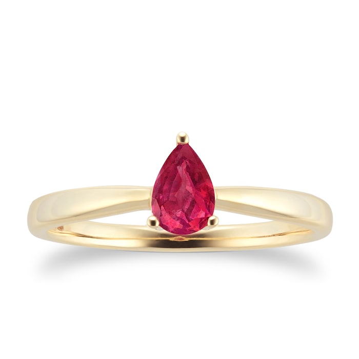 By Request 9ct Yellow Gold 4 Claw Pear Cut Ruby Ring