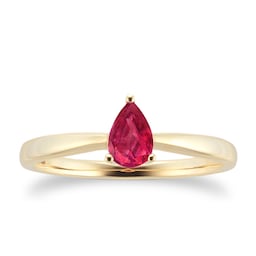 37894298 - 9ct Yellow Gold 4 Claw Pear Cut Ruby Ring
