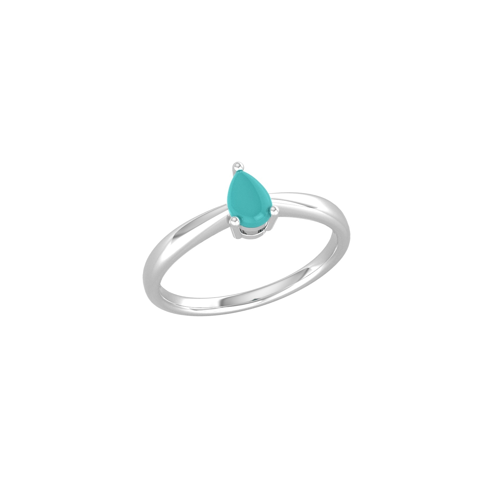 By Request 9ct White Gold 4 Claw Pear Cut Turquoise Ring - Ring Size I.5