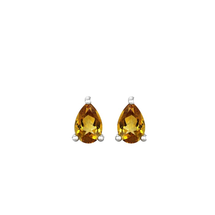 By Request 9ct White Gold 4 Claw Pear Cut Citrine Stud Earrings
