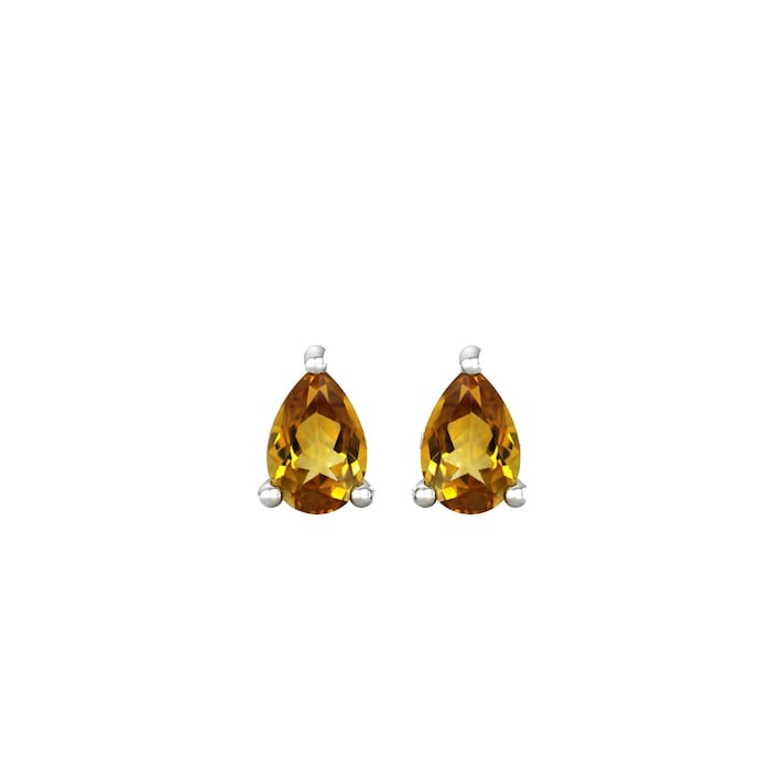 By Request 9ct White Gold 4 Claw Pear Cut Citrine Stud Earrings