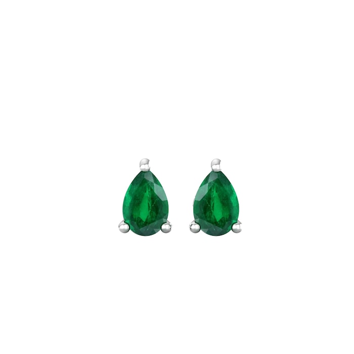 By Request 9ct White Gold 4 Claw Pear Cut Emerald Stud Earrings