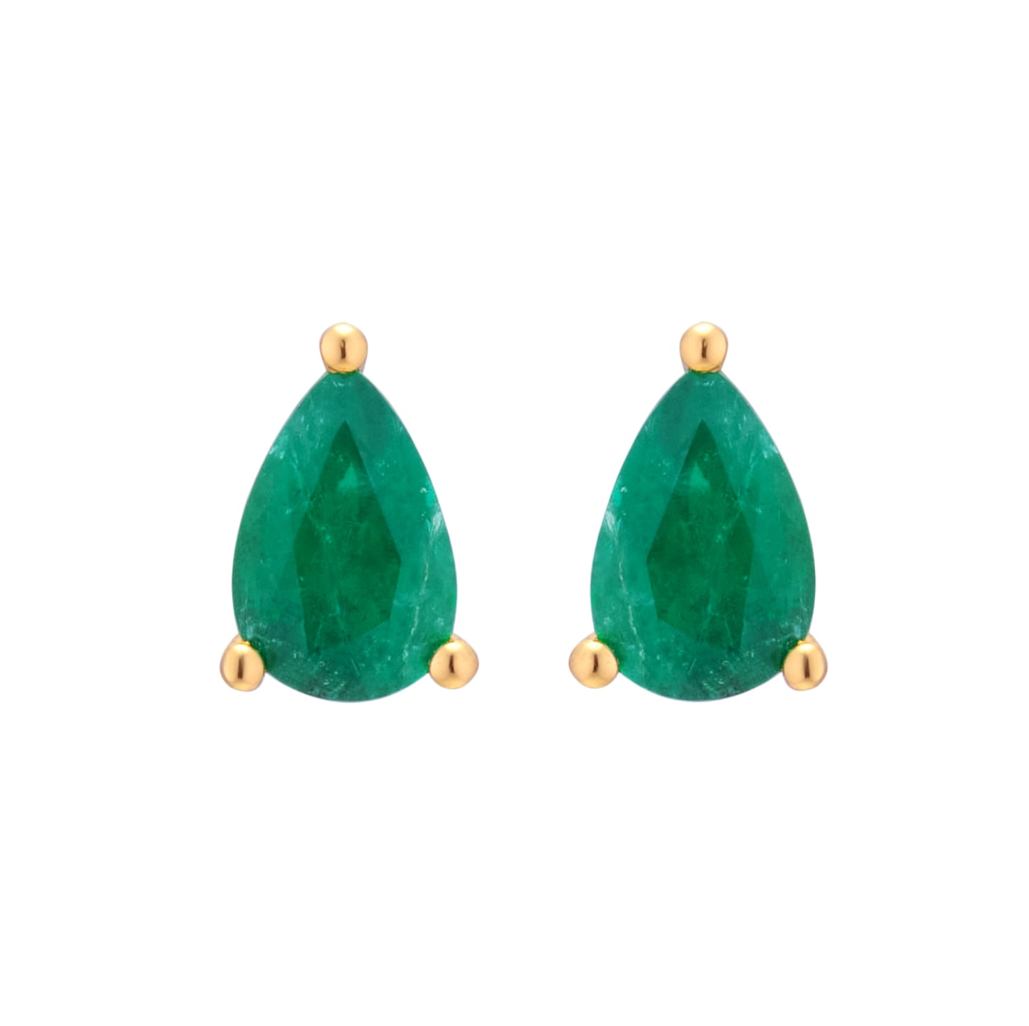 By Request 9ct Yellow Gold 4 Claw Pear Cut Emerald Stud Earrings