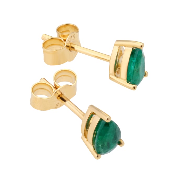 By Request 9ct Yellow Gold 4 Claw Pear Cut Emerald Stud Earrings