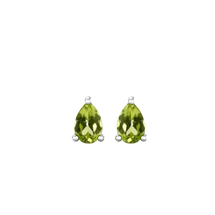 By Request 9ct White Gold 4 Claw Pear Cut Peridot Stud Earrings
