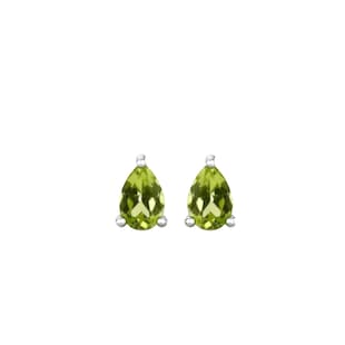 By Request 9ct White Gold 4 Claw Pear Cut Peridot Stud Earrings