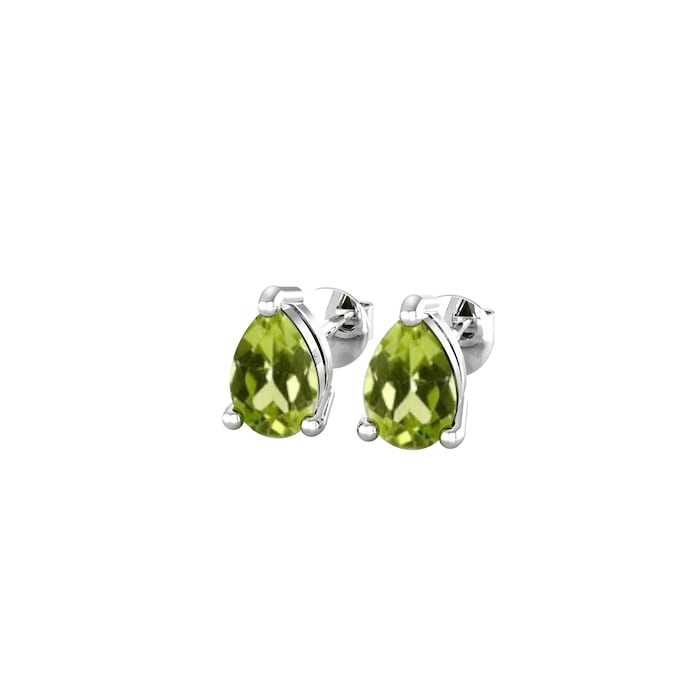 By Request 9ct White Gold 4 Claw Pear Cut Peridot Stud Earrings