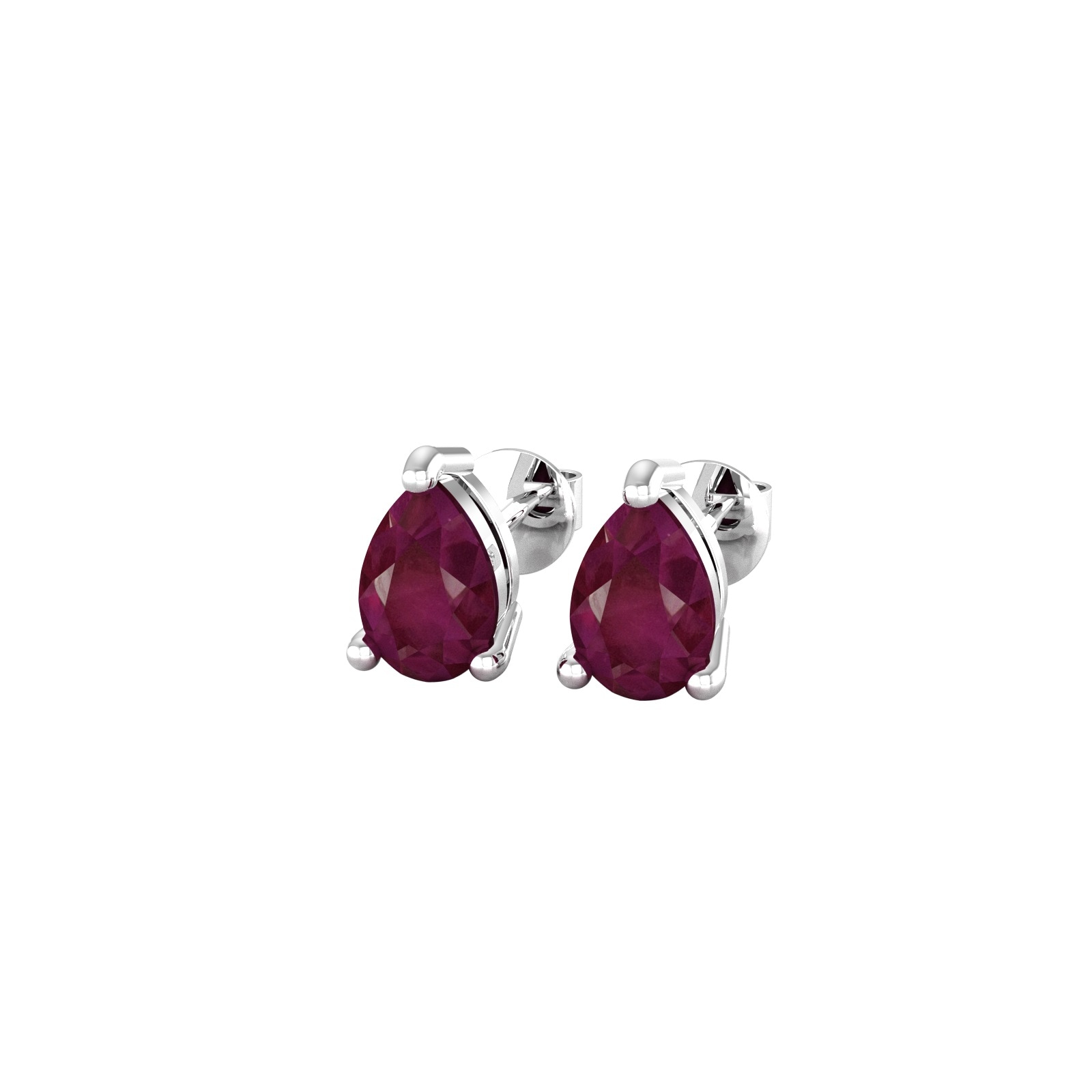 By Request 9ct White Gold 4 Claw Pear Cut Ruby Stud Earrings