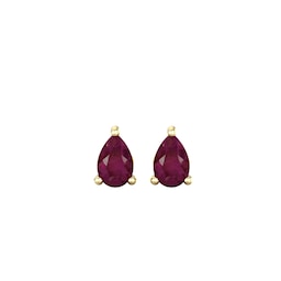 37894320 - 9ct Yellow Gold 4 Claw Pear Cut Ruby Stud Earrings