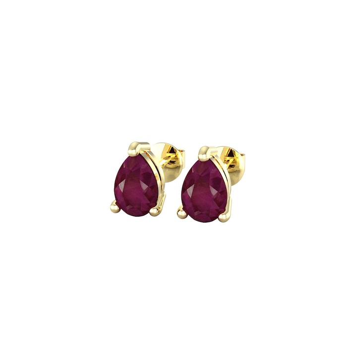 By Request 9ct Yellow Gold 4 Claw Pear Cut Ruby Stud Earrings