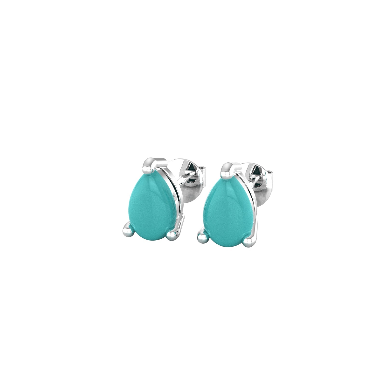 By Request 9ct White Gold 4 Claw Pear Cut Turquoise Stud Earrings