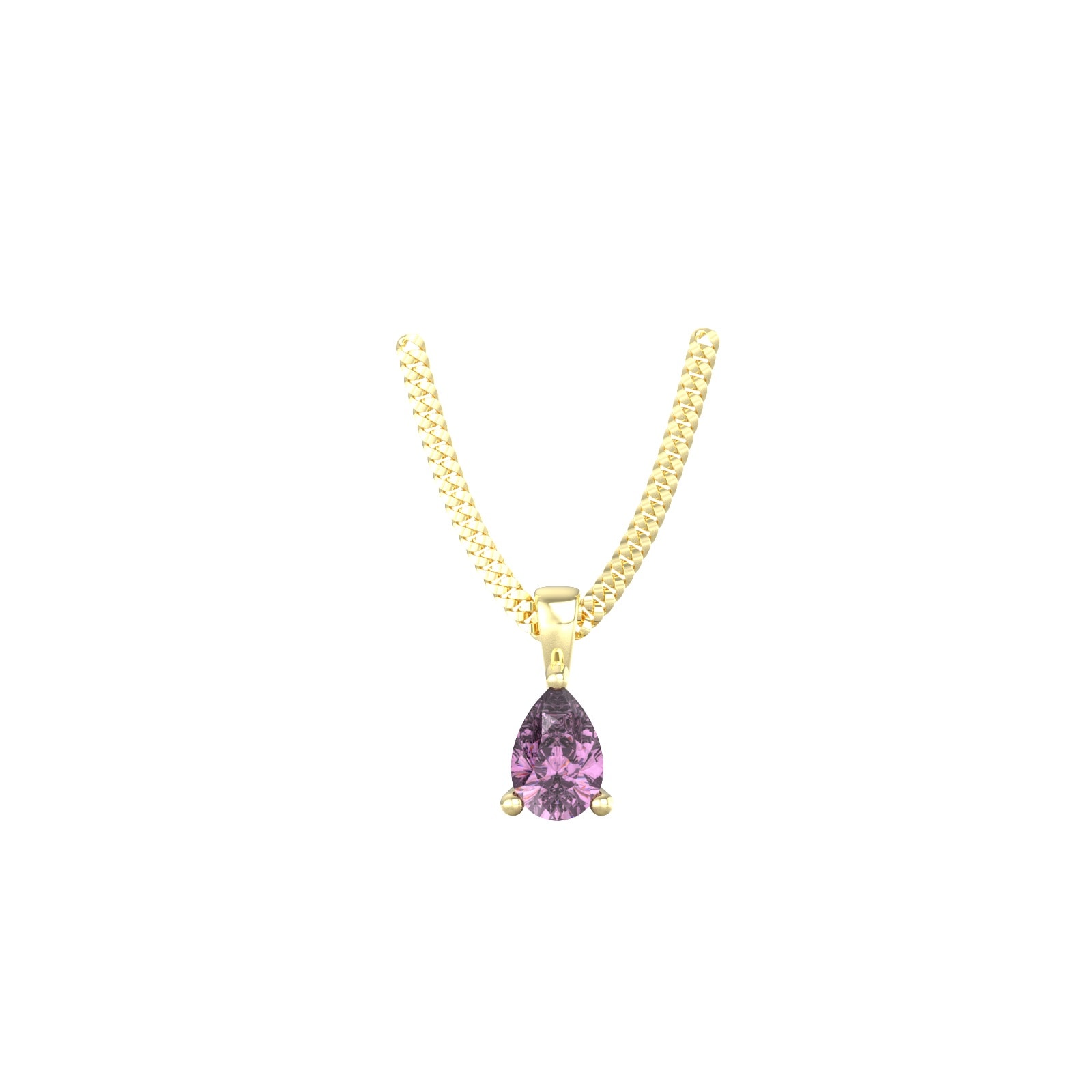 By Request 9ct Yellow Gold 4 Claw Pear Cut Amethyst Pendant 
Chain