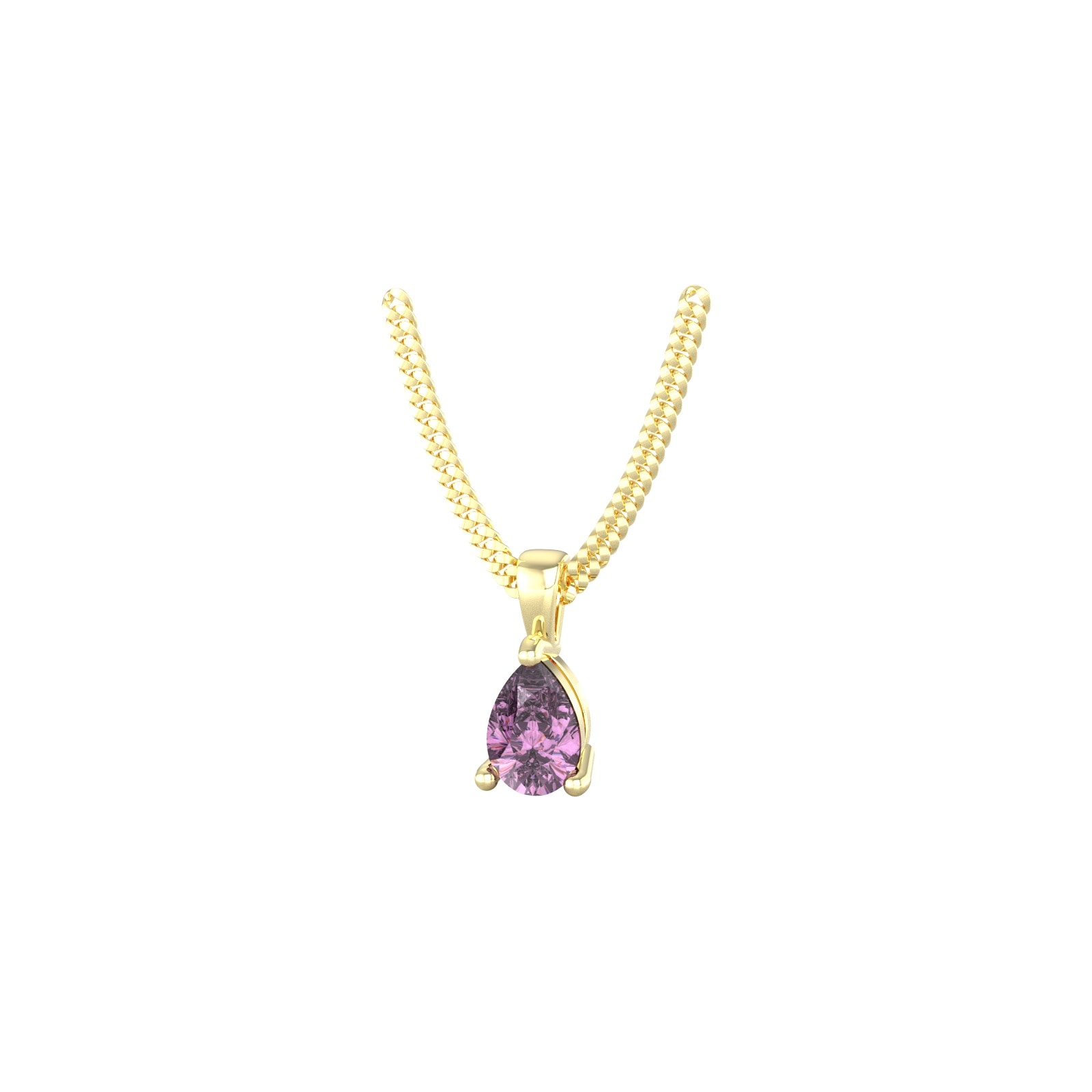 By Request 9ct Yellow Gold 4 Claw Pear Cut Amethyst Pendant 
Chain