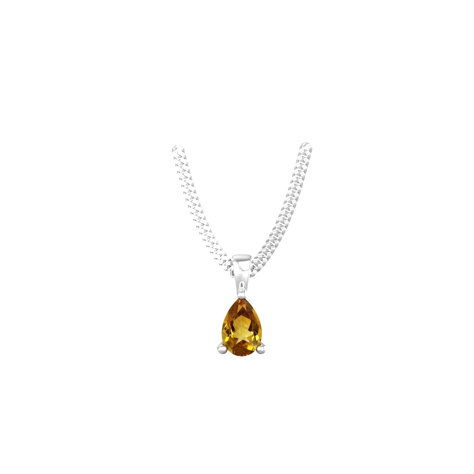 By Request 9ct White Gold 4 Claw Pear Cut Citrine Pendant & Chain By Request 9ct White Gold 4 Claw Pear Cut Citrine Pendant & Chain