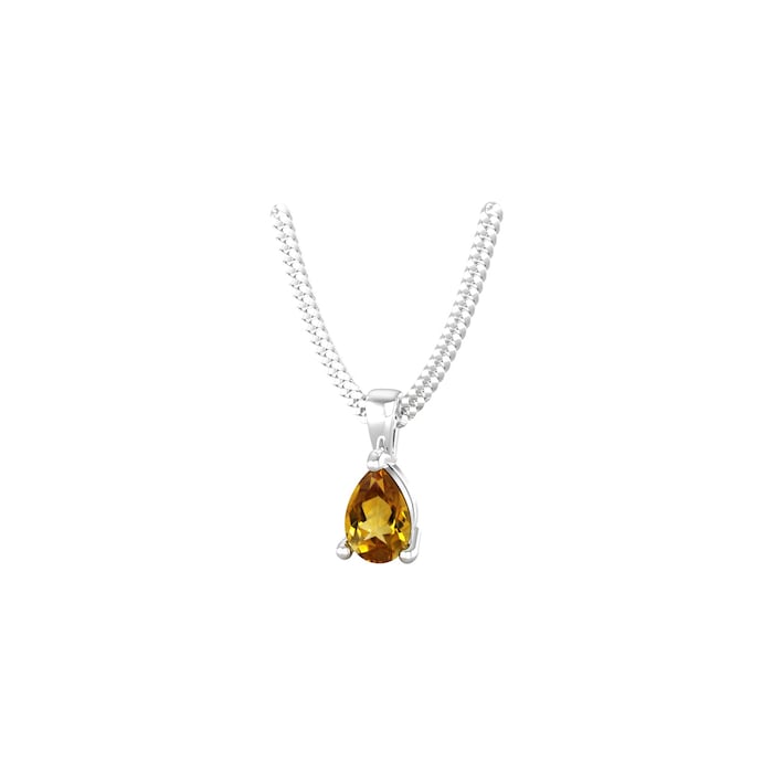 By Request 9ct White Gold 4 Claw Pear Cut Citrine Pendant & Chain