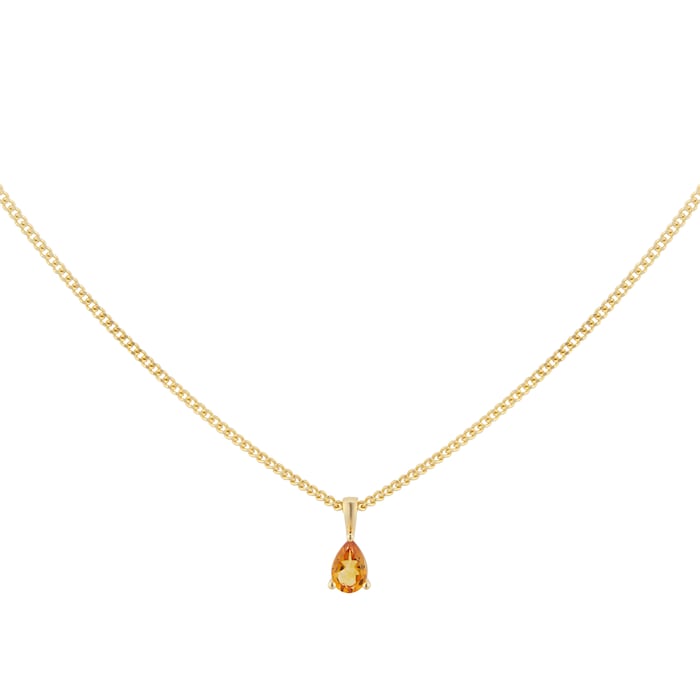 By Request 9ct Yellow Gold 4 Claw Pear Cut Citrine Pendant & Chain