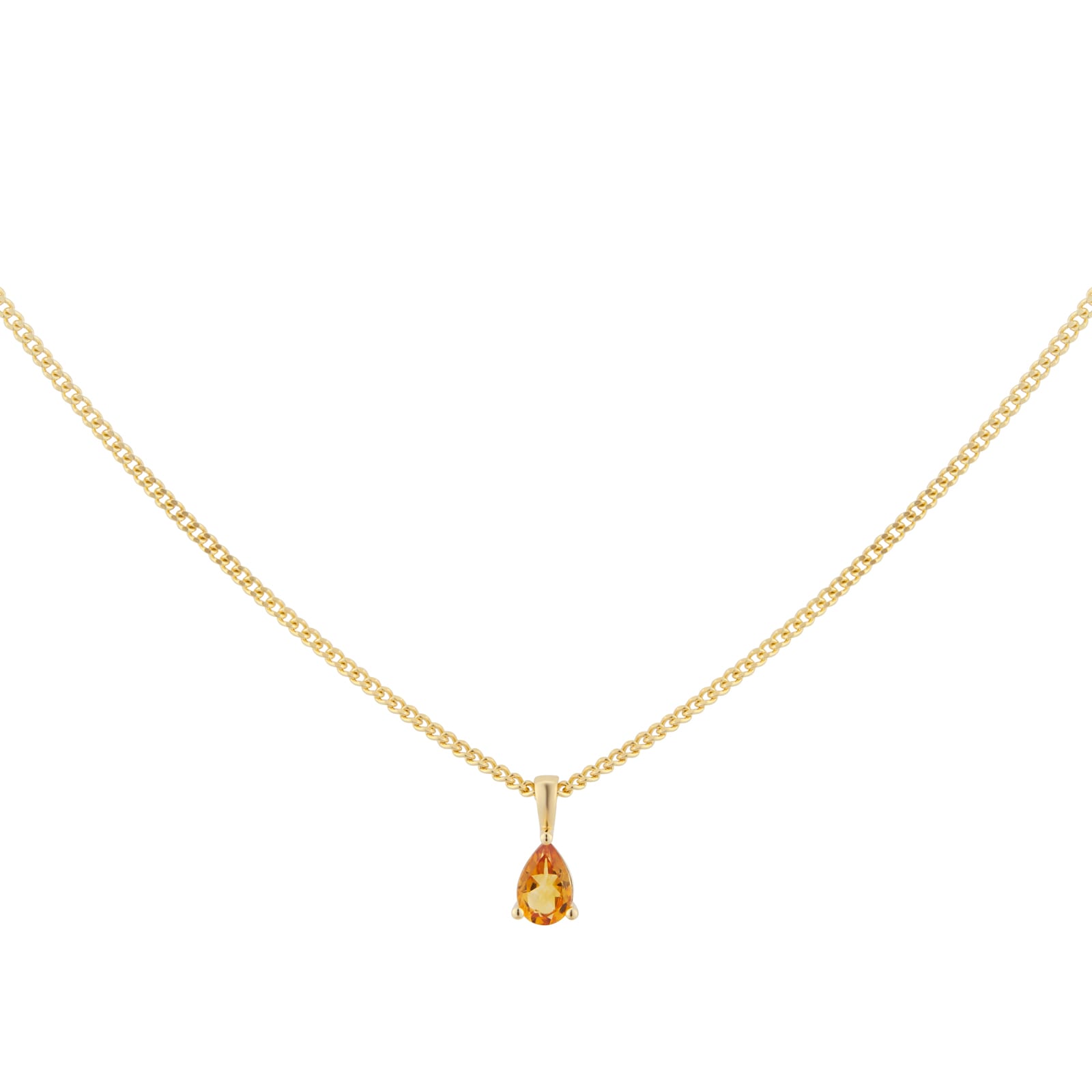 By Request 9ct Yellow Gold 4 Claw Pear Cut Citrine Pendant & Chain