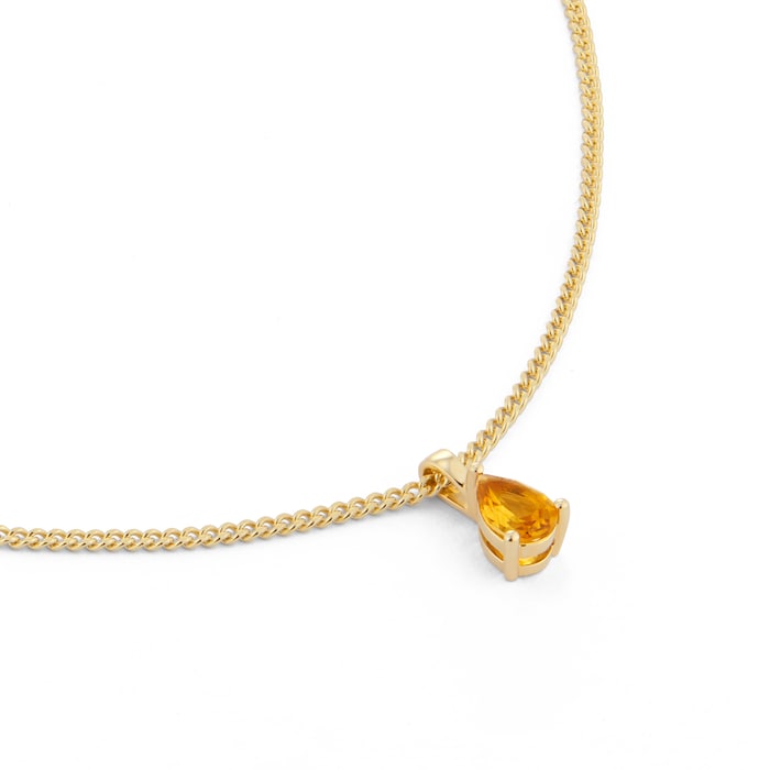 By Request 9ct Yellow Gold 4 Claw Pear Cut Citrine Pendant & Chain